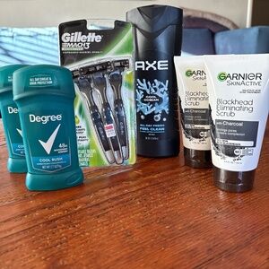 NWT Men's Personal Care Bundle, Degree , Garnier Blackhead Scrub, Axe, Gillette